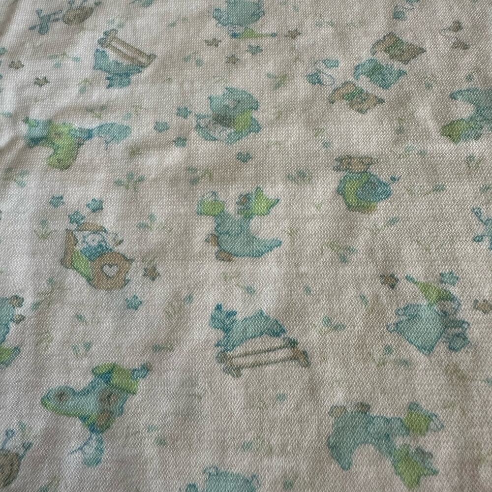 Vintage Carter's 100% Cotton Baby Blanket Blue Green Mother Goose USA